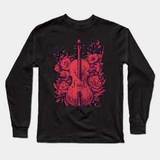 Cello & roses pixel art red Long Sleeve T-Shirt